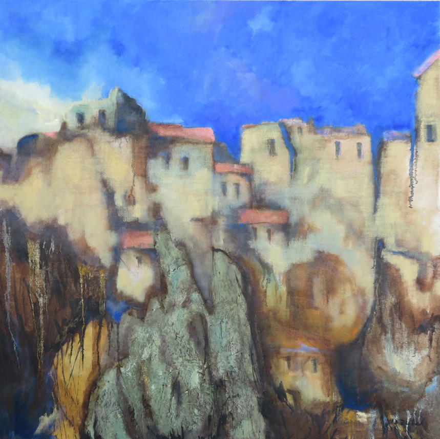 Grad na stijenama, oil on canvas, 100x100 cm, 2019.