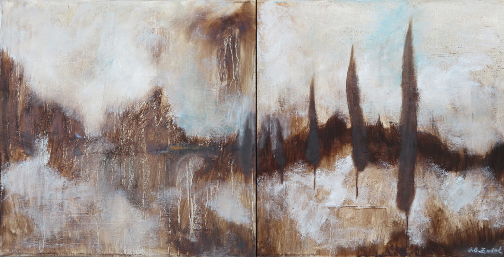 Brown landscape (dyptich), oil on canvas, 80x40 cm, 2019.