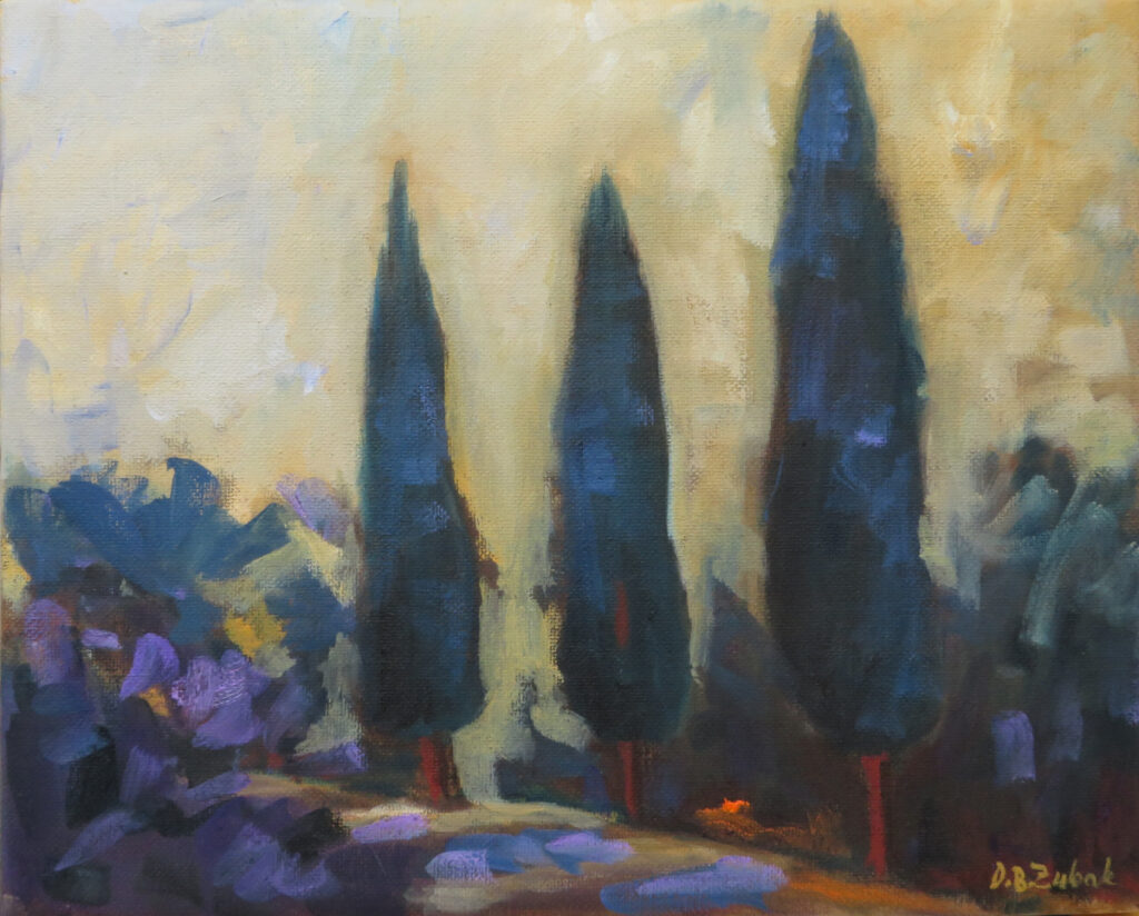 Tri čempresa, oil on canvas, 50x60 cm, 2020.