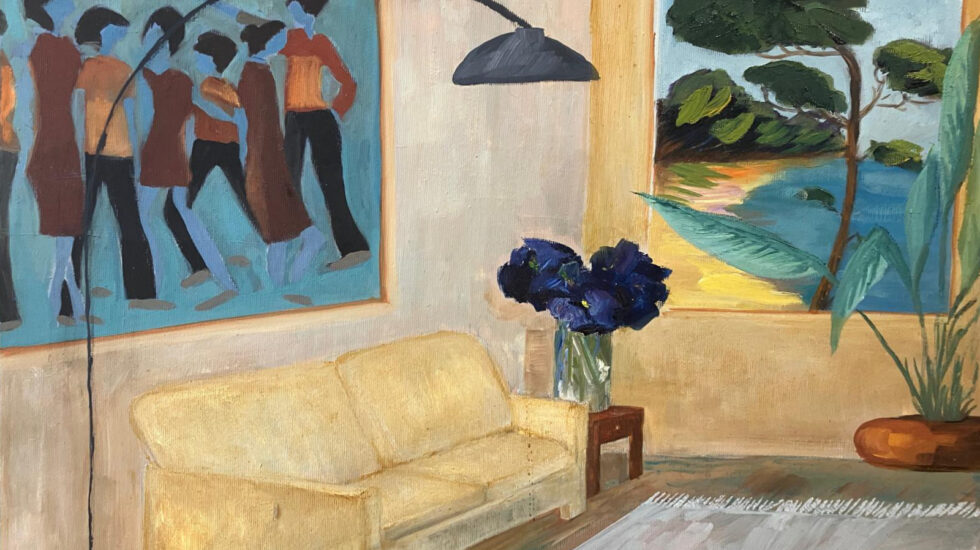 Interionr with paintings, 100x50 cm, oil on canvas