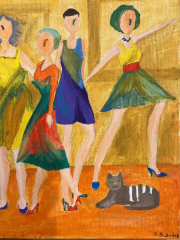 Dance with a cat, 25x20 cm, oil on canvas